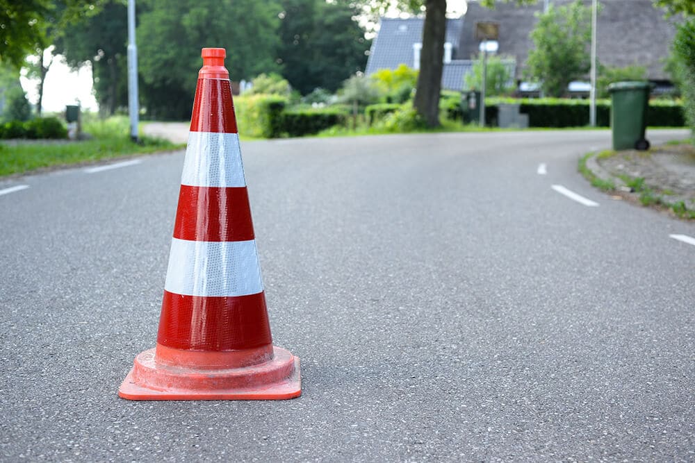Traffic cone in road