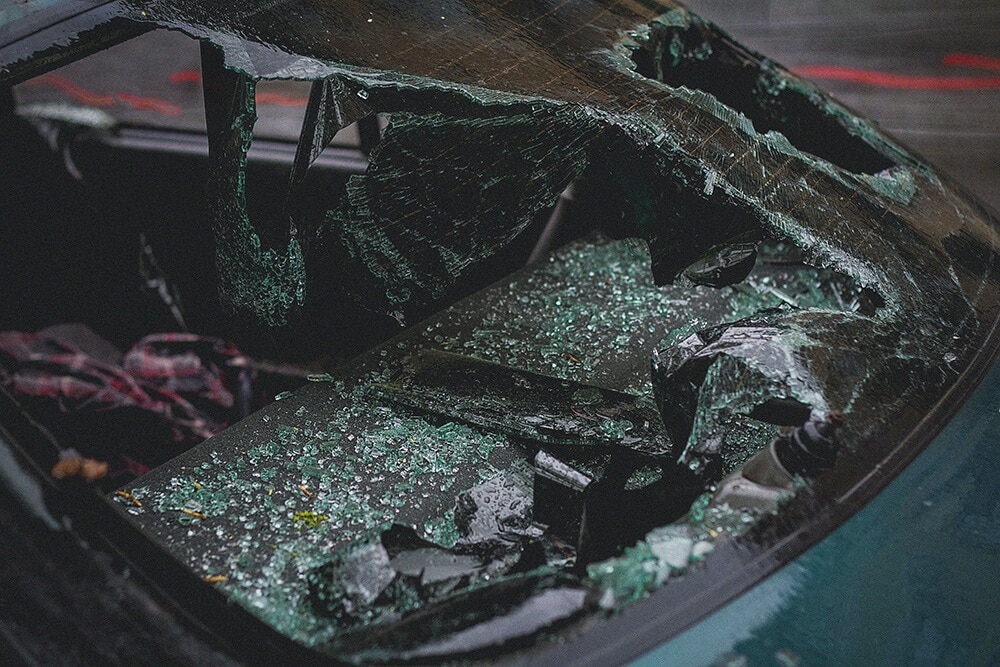 Crashed windshield